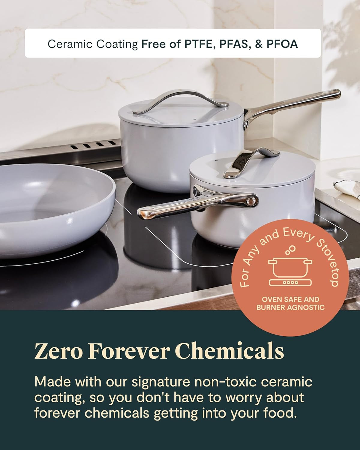 Nonstick Ceramic Cookware Set (12 Piece) Pots, Pans, Lids and Kitchen Storage - Non Toxic - Oven Safe & Compatible with All Stovetops - Cream