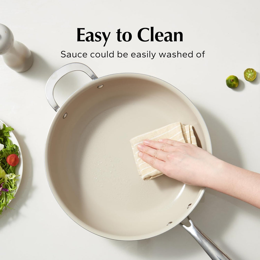 Ceramic Nonstick Cookware Set,14Pcs Pots and Pans Set Non Stick,Induction Cookware with Stainless Steel Handle,Non Toxic Kitchen Cooking Set,Dishwasher & Oven Safe,Pfas PFOA & PTFE Free（Blue）