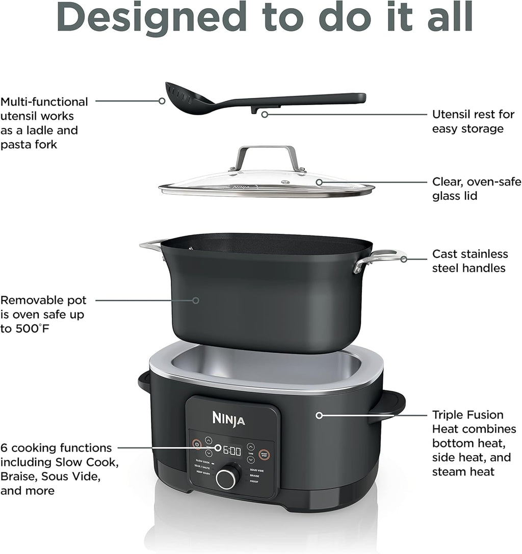 MC1010 Foodi Possiblecooker plus - Sous Vide & Proof 6-In-1 Multi-Cooker, with 8.5 Quarts, Slow Cooker, Dutch Oven & More, Glass Lid & Integrated Spoon, Nonstick, Oven Safe Pot to 500°F, Black