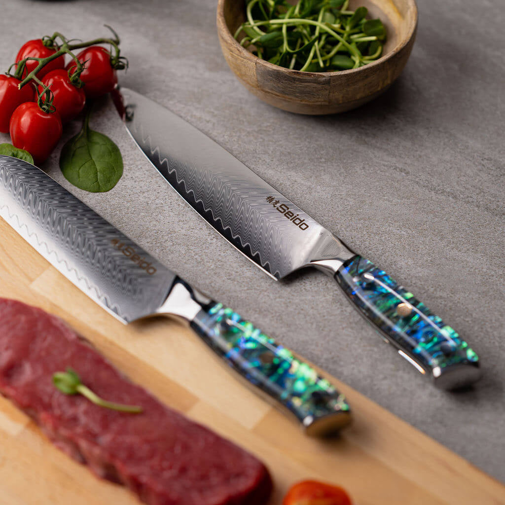Awabi Damascus Chef Knife Set