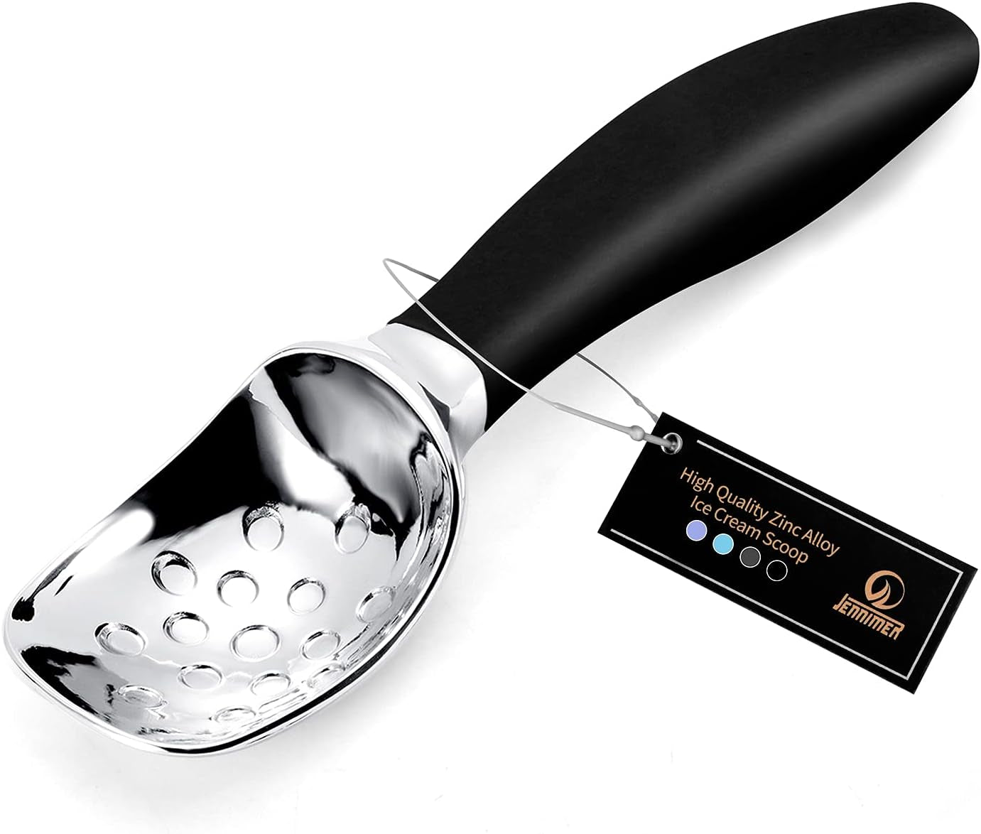 Professional Ice Cream Scoop with Ergonomic Anti-Slip Handle - Rust-Proof Zinc Alloy, Anti-Freeze Design for Home & Commercial Use (Black)