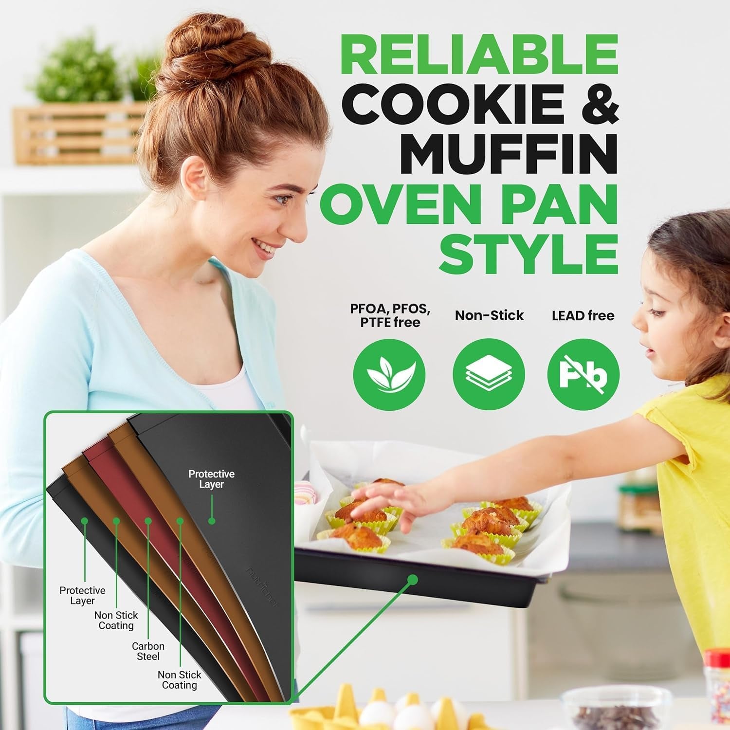 10-Piece Non-Stick Baking Set – Heavy-Duty Carbon Steel Bakeware Set W/ Cookie Sheets, Muffin Pan, Roasting Pan, Cake Pan, Baking Tray, Pizza Pan – Effortless Food Release & Easy Cleanup