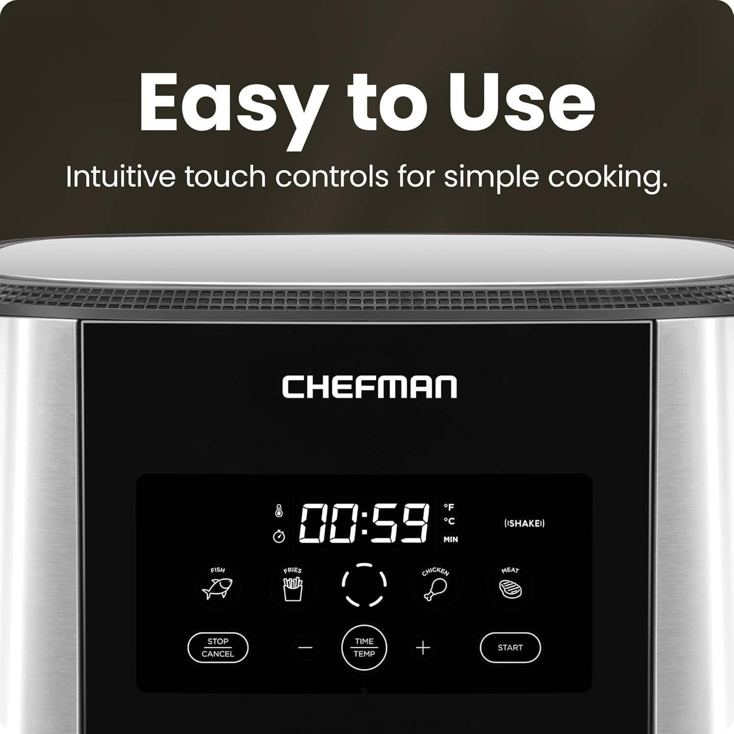 Turbofry® Touch Air Fryer, XL 8-Qt Family Size, One-Touch Digital Control Presets, French Fries, Chicken, Meat, Fish, Nonstick Dishwasher-Safe Parts, Automatic Shutoff, Stainless Steel