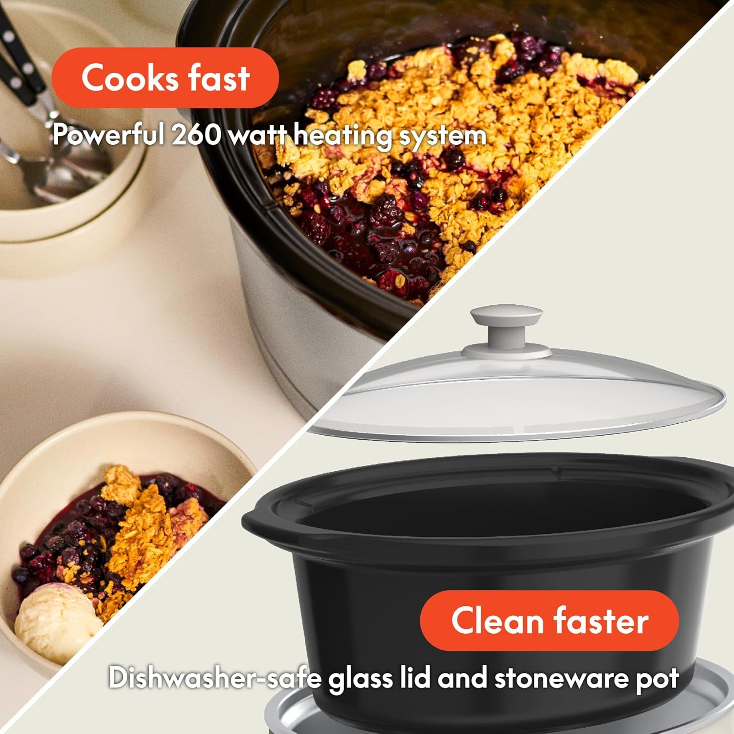 6.0 Qt Programmable Slow Cooker, Ceramic Nonstick Coating, Adjustable Temperature & Cooking Times, Dishwasher Safe Stoneware Pot & Tempered Glass Lid, Tangle Free Cord Wrap, Oatmilk