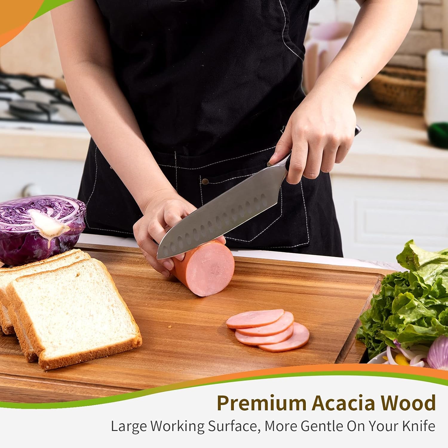 Premium Acacia Wood Cutting Board - Large Reversible Chopping Board for Meat, Fruits, and Veggies - Perfect for Charcuterie and Kitchen Prep!