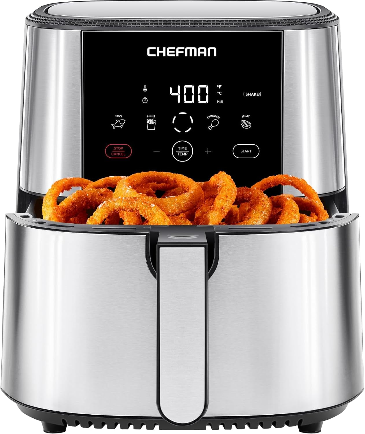 Turbofry® Touch Air Fryer, XL 8-Qt Family Size, One-Touch Digital Control Presets, French Fries, Chicken, Meat, Fish, Nonstick Dishwasher-Safe Parts, Automatic Shutoff, Stainless Steel