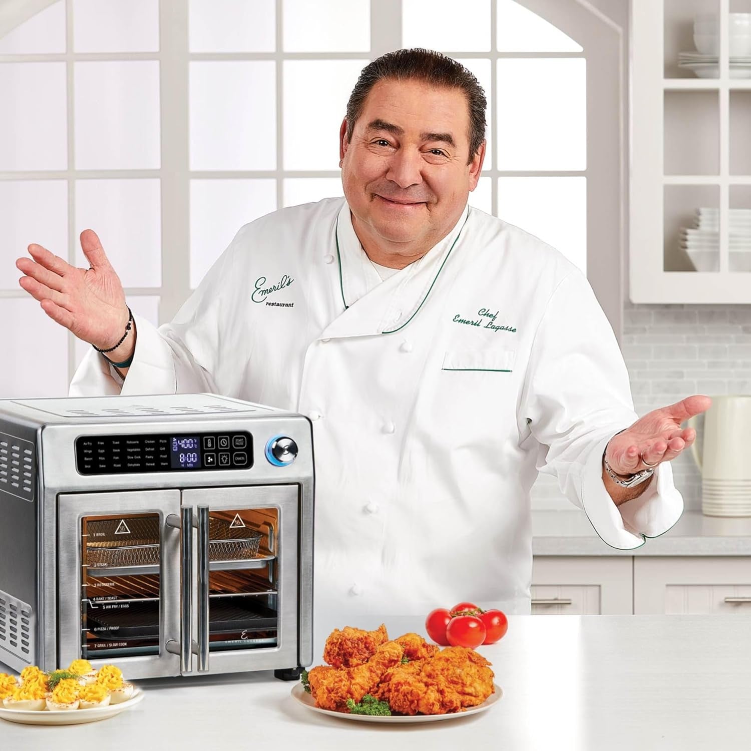 Extra Large French Door Air Fryer Toaster Oven Combo, 24 Cooking Functions and Digital Controls, 7 Accessories Included, Stainless Steel Finish, 26QT Capacity